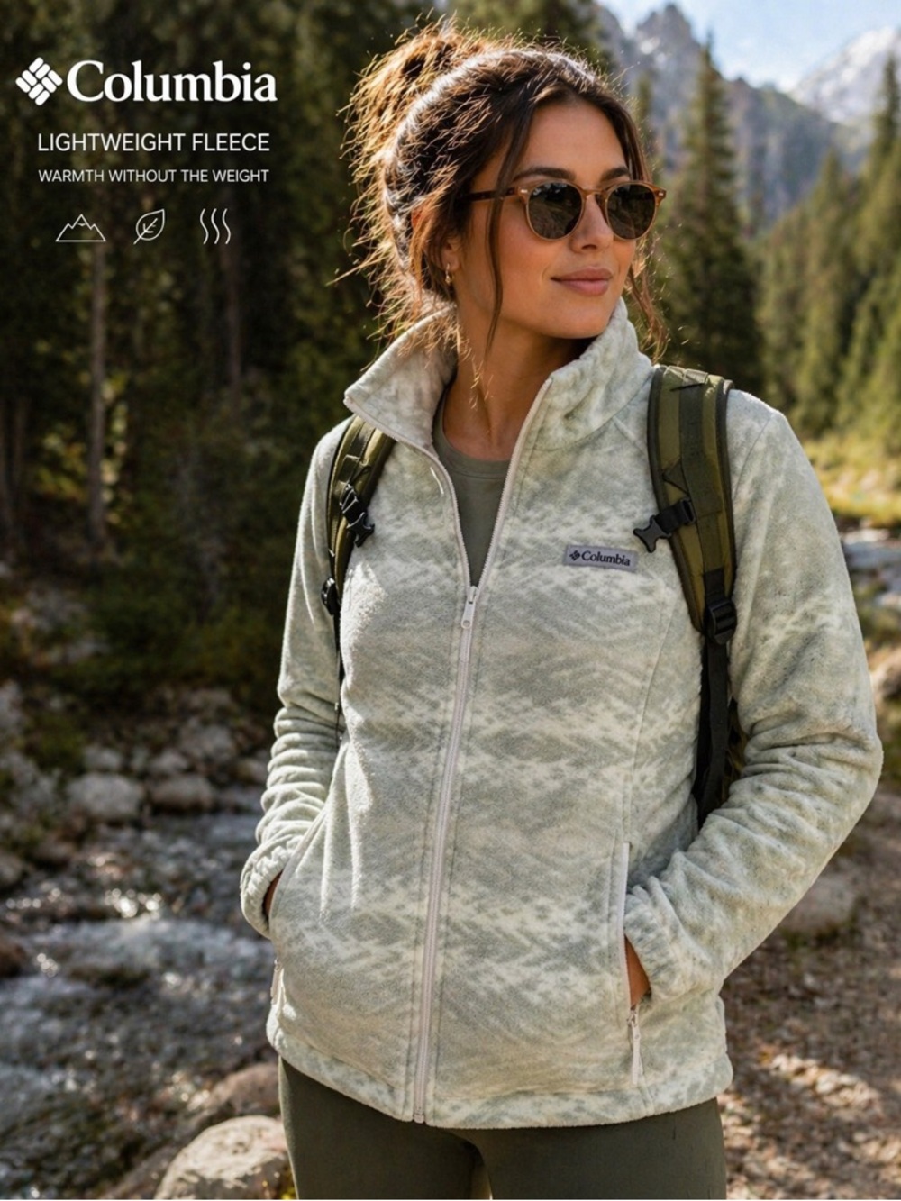 Columbia Fleece Jacket Women L Full Zip Soft Sage Green Lightweight Zip Up